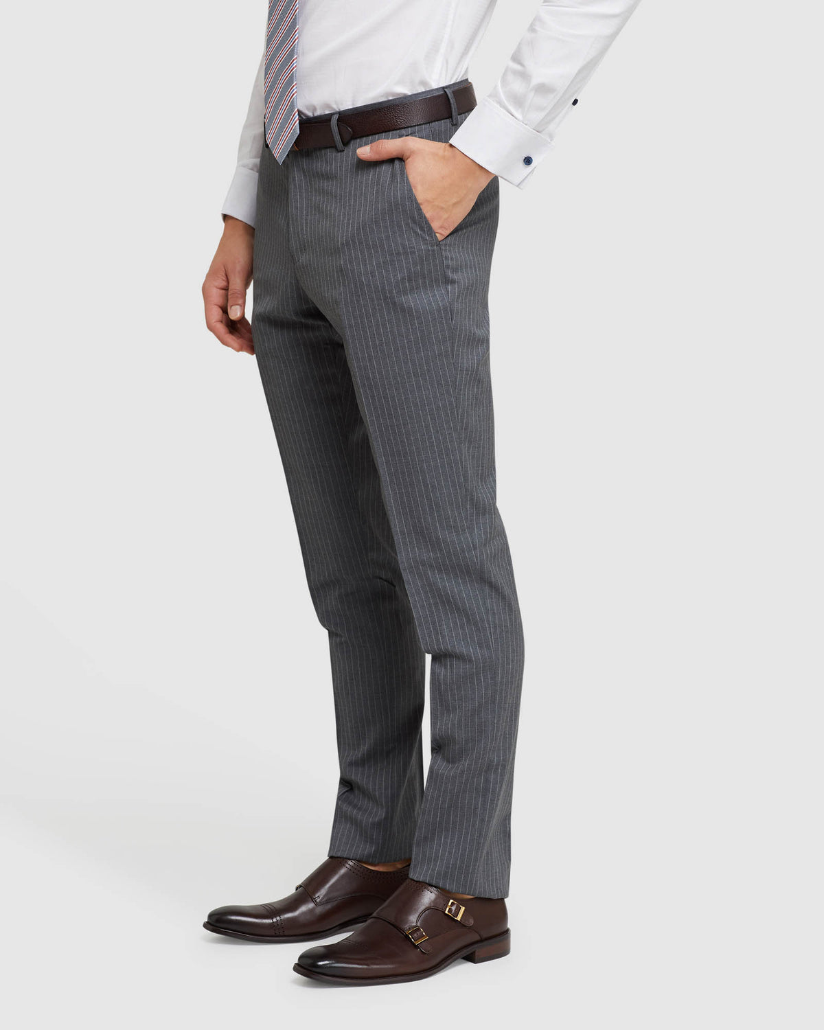 BYRON ITALIAN WOOL STRIPED TROUSERS GREY STRIPE