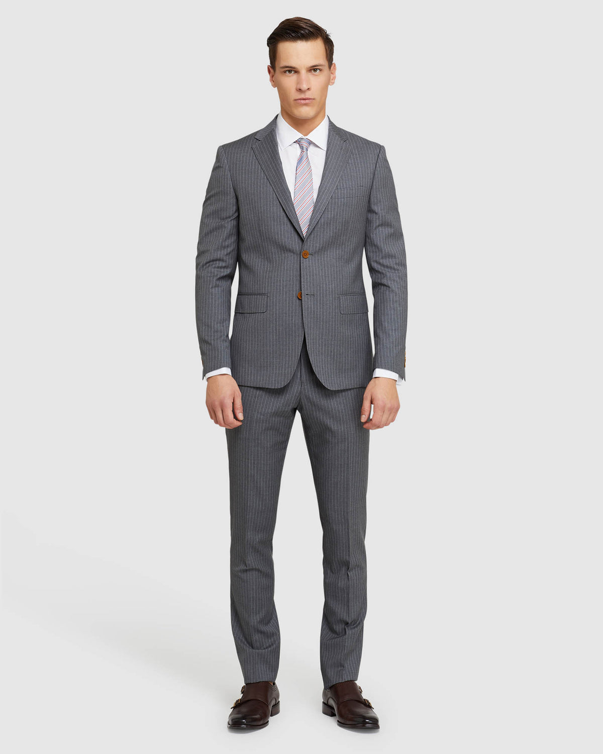 BYRON ITALIAN WOOL STRIPED TROUSERS GREY STRIPE