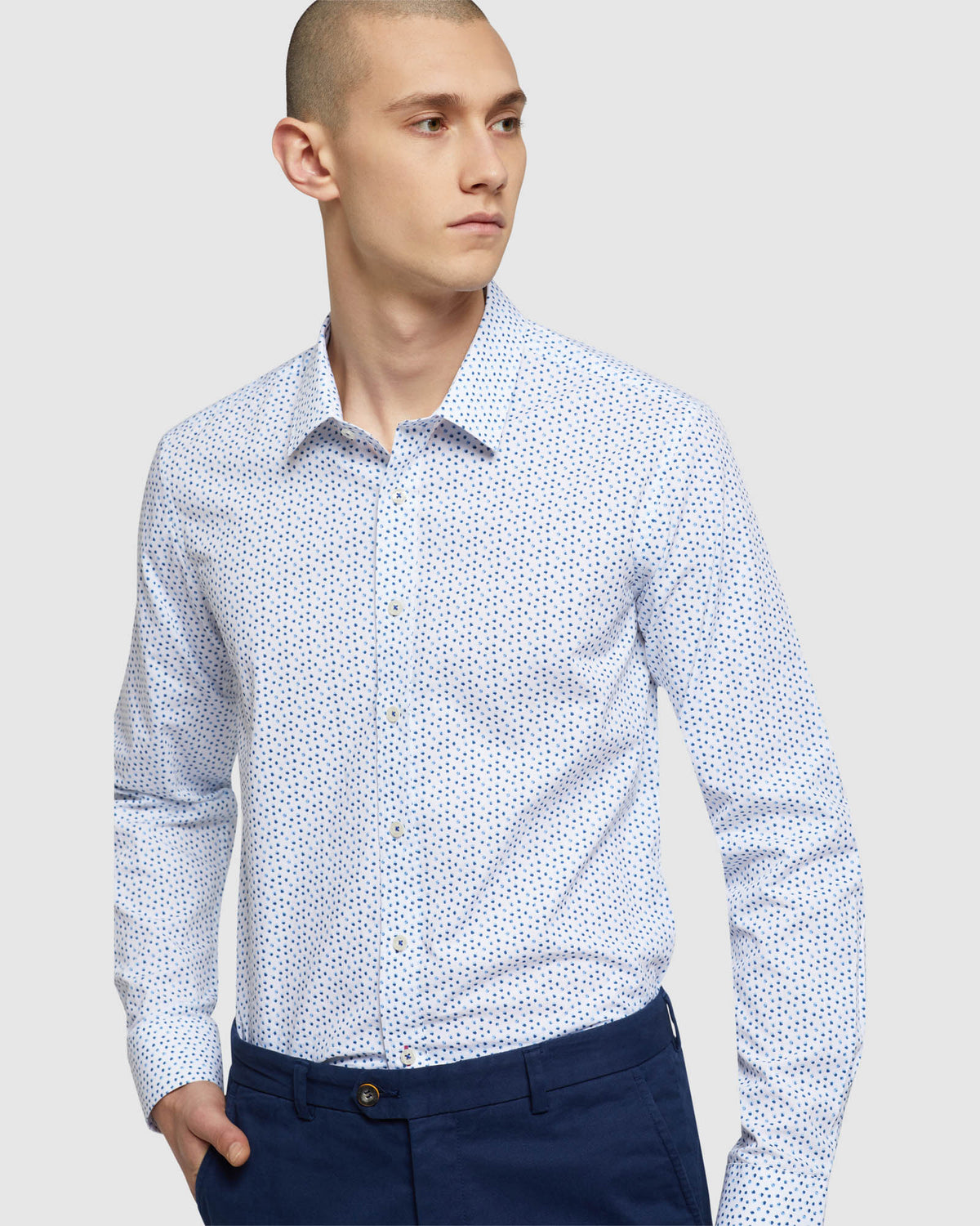 KENTON PRINTED SHIRT WHITE/BLUE