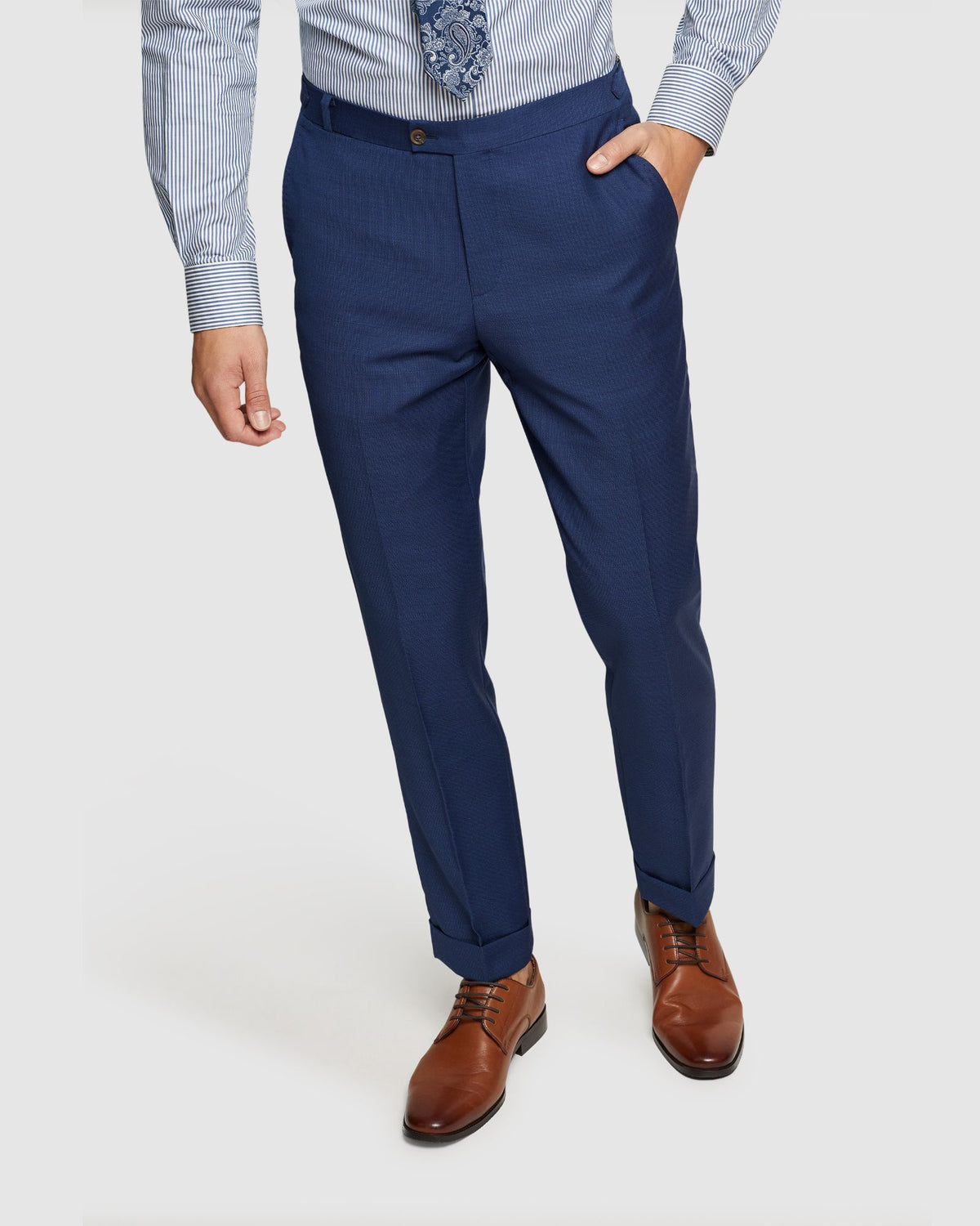 Pants With Cuff Dark Blue Men Slim Fit Business Pants With Side Adjusters