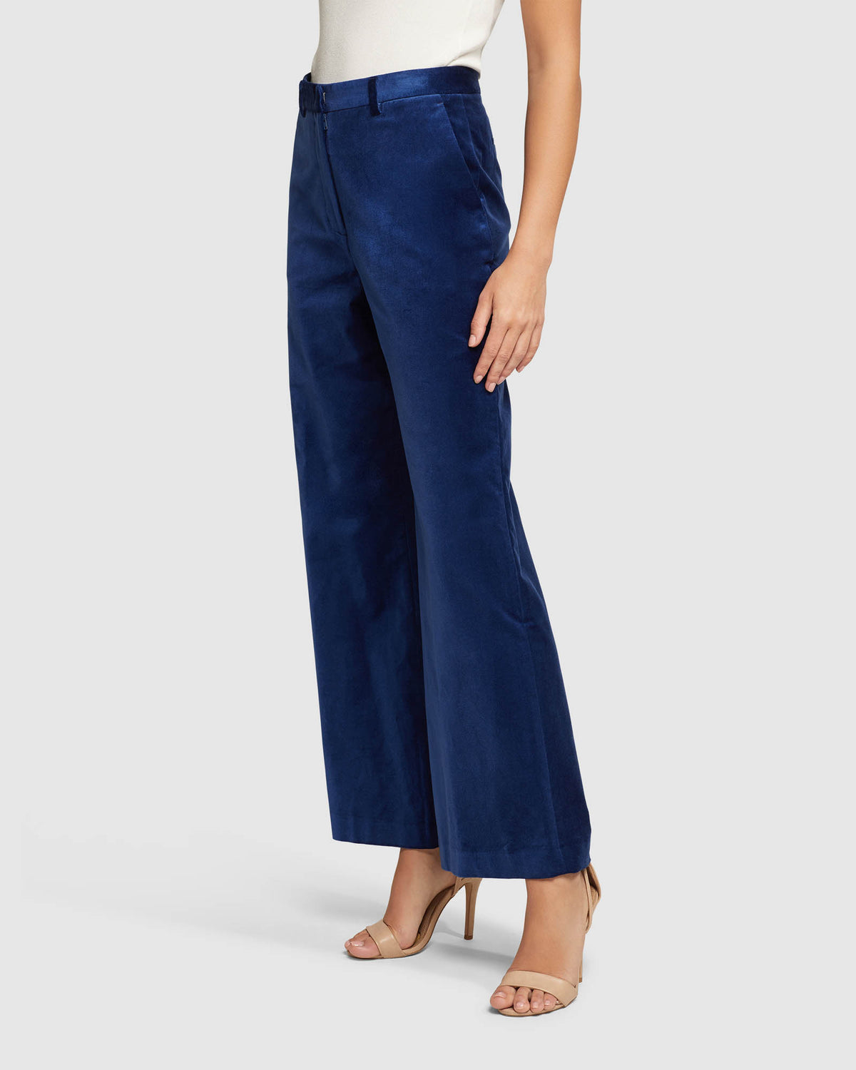 Navy Blue Solid Velvet Trousers