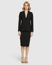PEGGY BLACK WOOL STRETCH SUIT SKIRT BLACK
