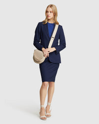 MONROE STRETCH ECO SUIT SKIRT NAVY