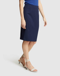 MONROE STRETCH ECO SUIT SKIRT NAVY