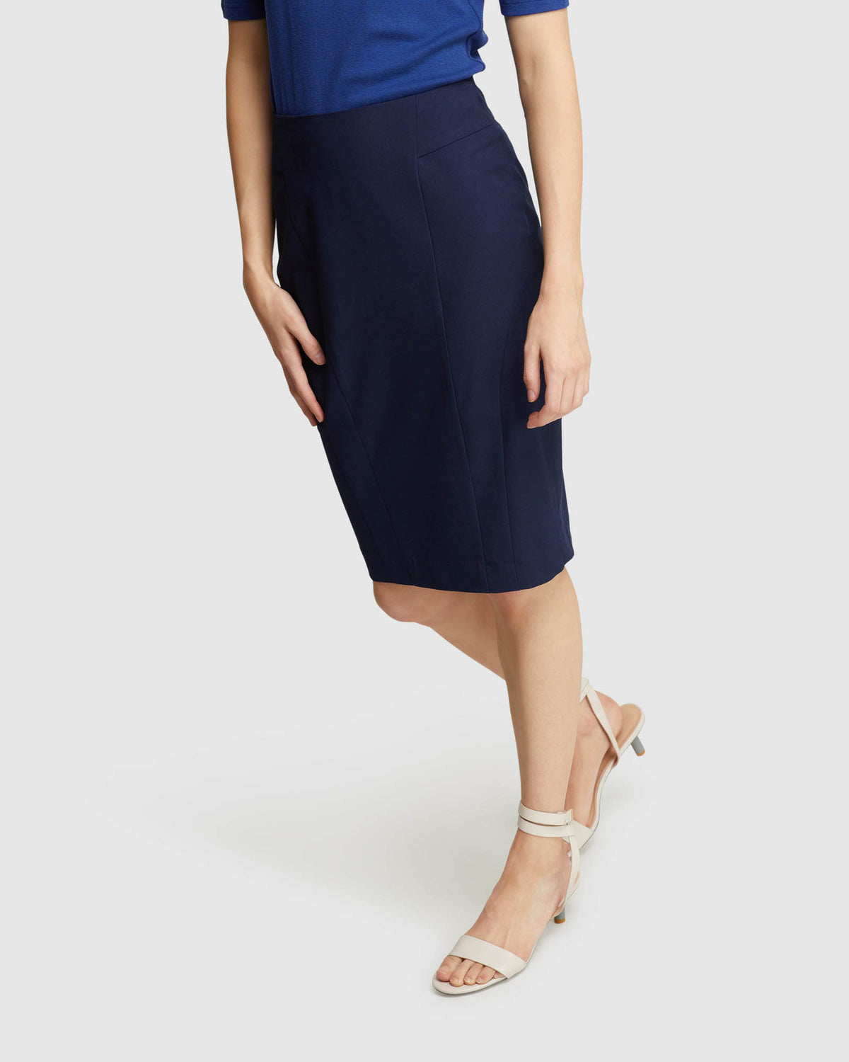 MONROE STRETCH ECO SUIT SKIRT NAVY