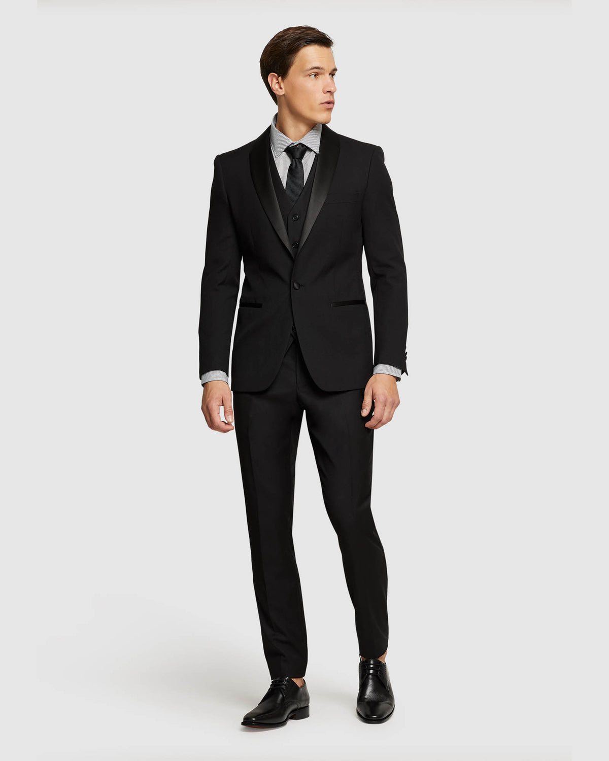 Mens Black Flat Front ComfortWaist Tuxedo Pants with Satin Stripe   99tux