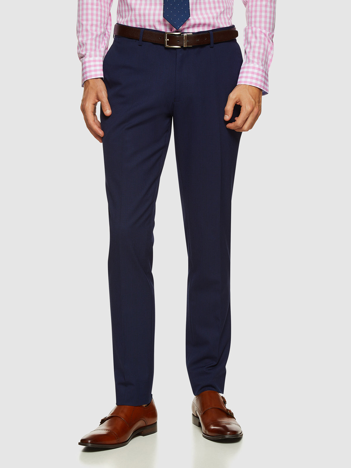 AUDEN ECO CHECKED SUIT TROUSERS NAVY