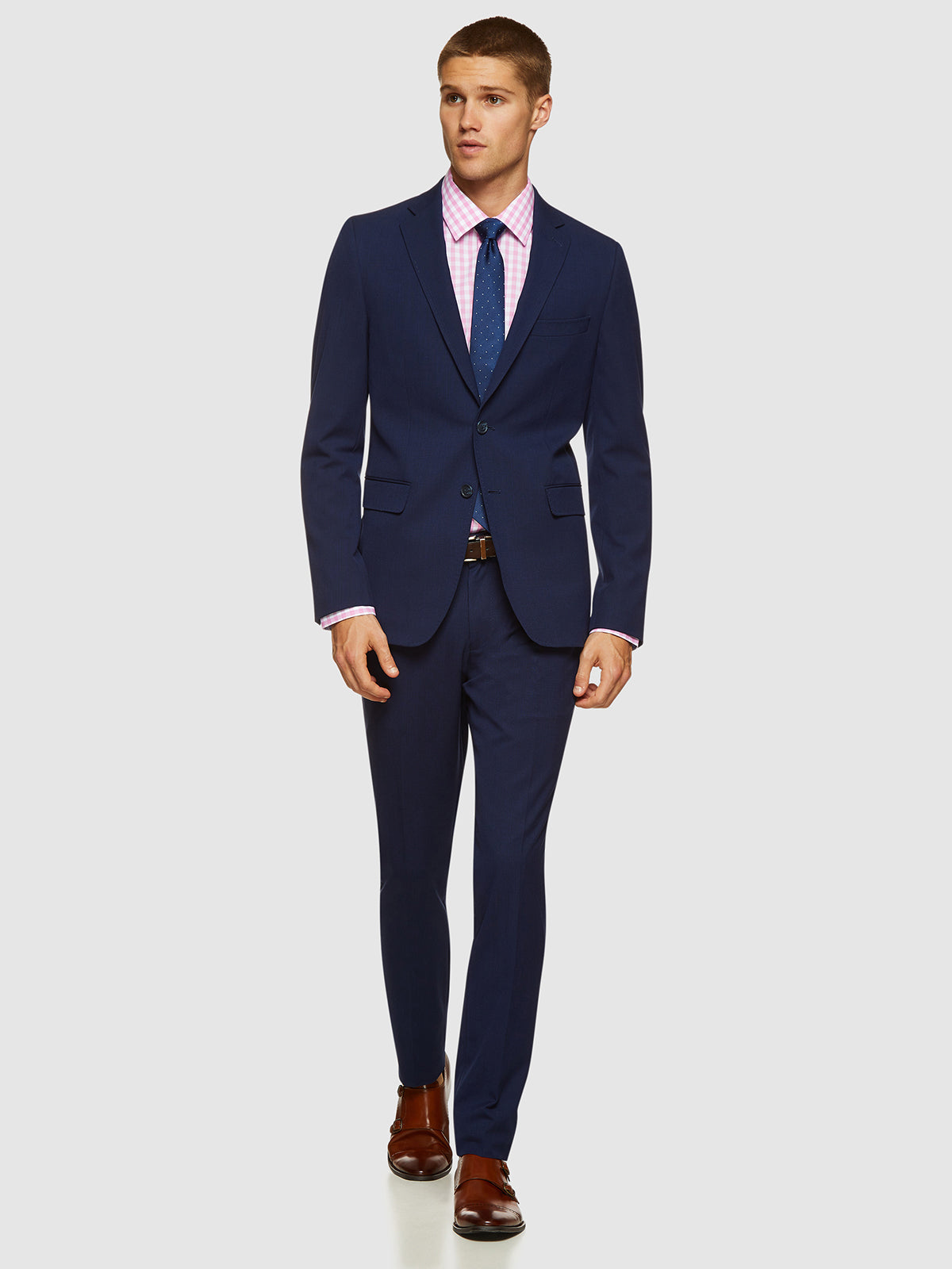 AUDEN ECO CHECKED SUIT TROUSERS NAVY