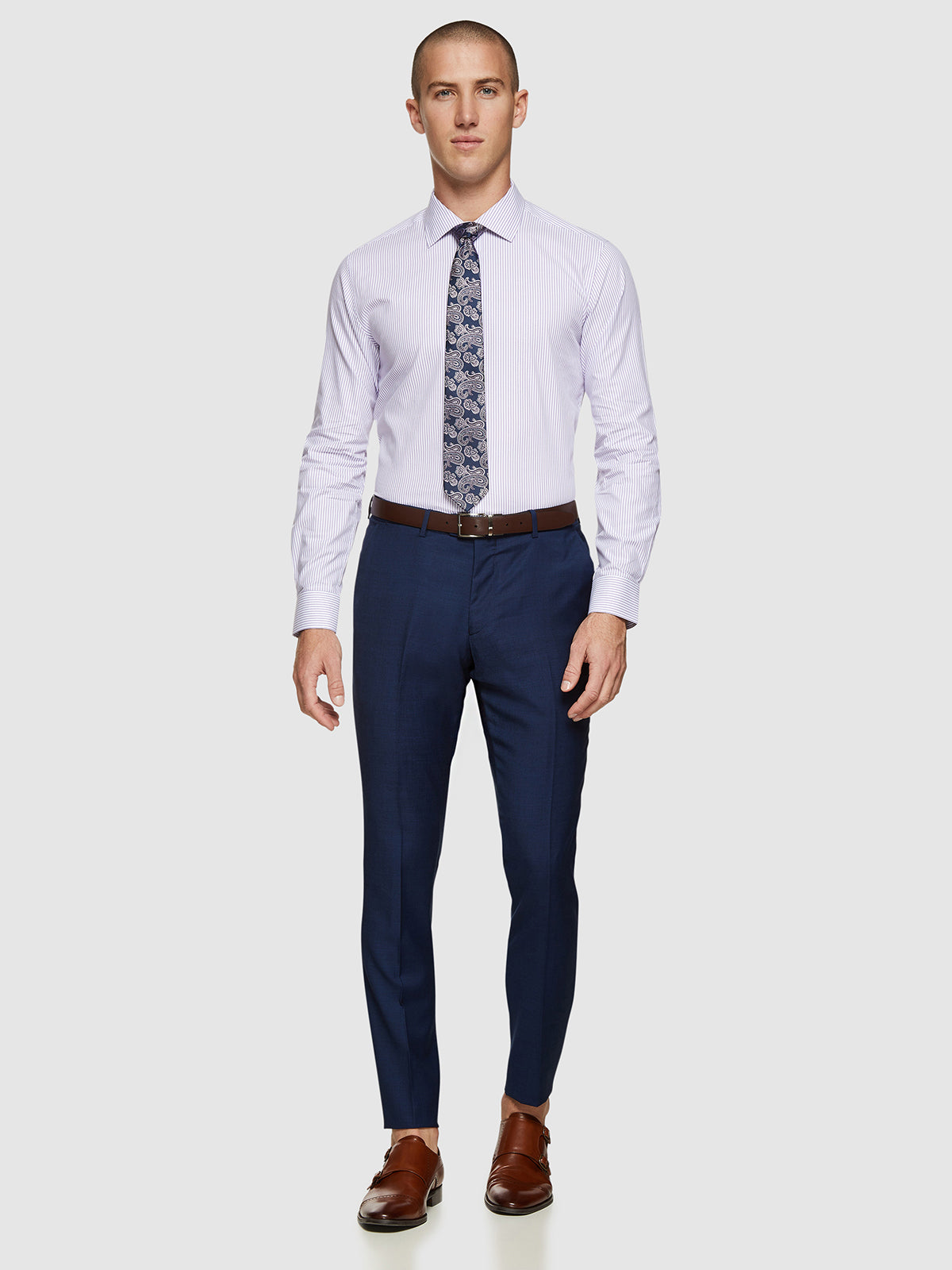 BECKTON DOBBY STRIPED SHIRT PURPLE