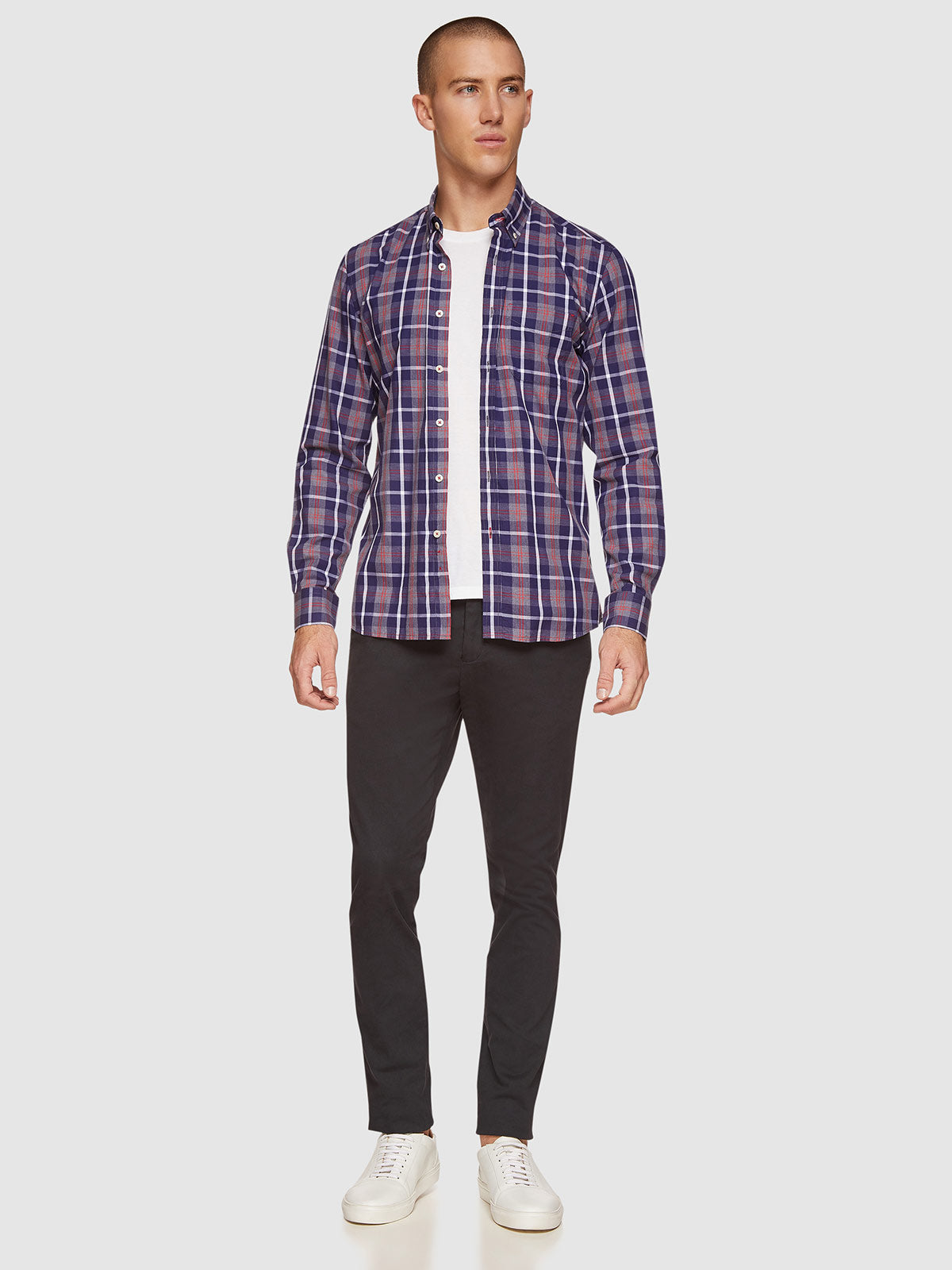 UXBRIDGE REGULAR FIT CHECKED SHIRT NAVY/RED