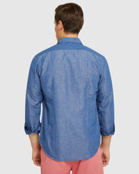KENTON LINEN COTTON SPOT SHIRT NAVY