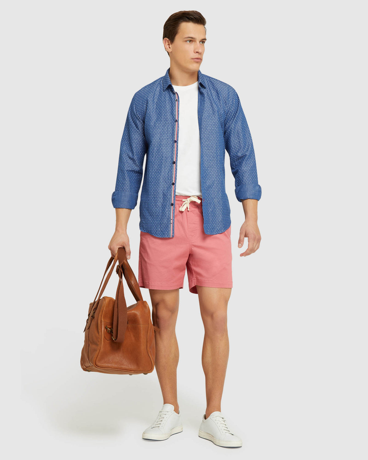 KENTON LINEN COTTON SPOT SHIRT NAVY