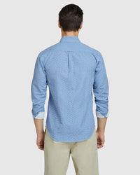 UXBRIDGE LINEN COTTON STAR PRINT SHIRT BLUE