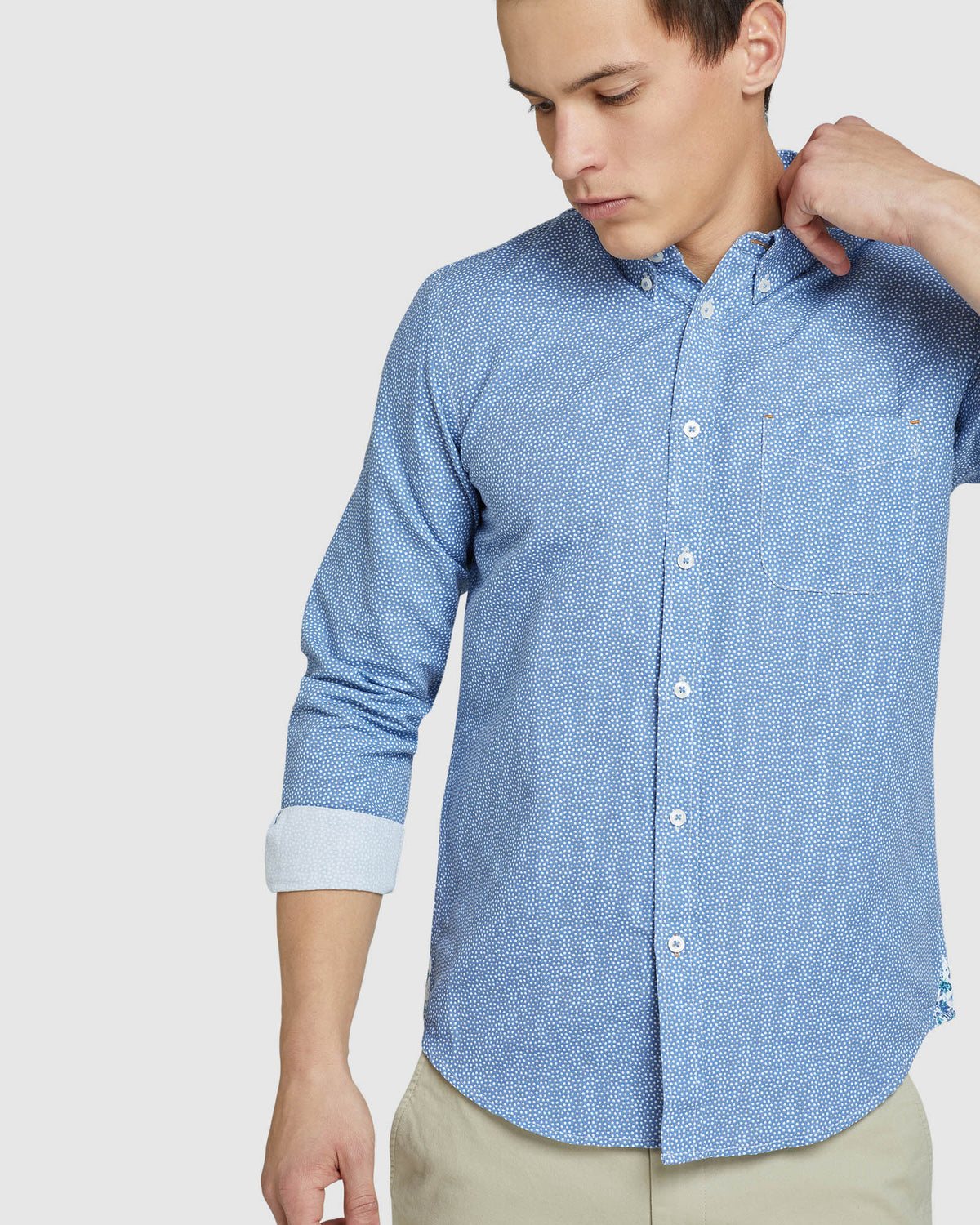 UXBRIDGE LINEN COTTON STAR PRINT SHIRT BLUE