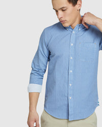 UXBRIDGE LINEN COTTON STAR PRINT SHIRT BLUE
