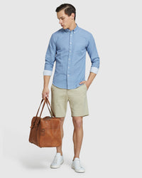 UXBRIDGE LINEN COTTON STAR PRINT SHIRT BLUE