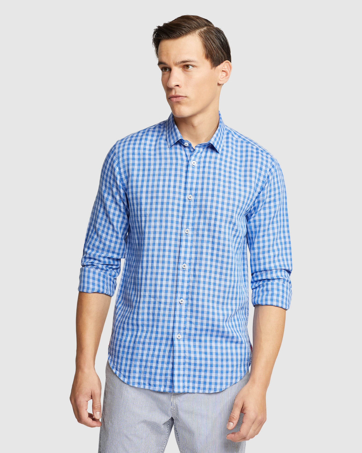 KENTON LINEN BLEND CHECKED SHIRT MENS SHIRTS