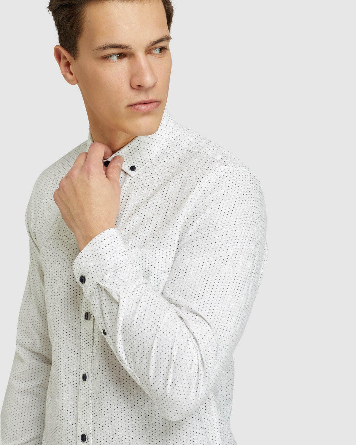 STRATTON OXFORD WEAVE PRINTED SHIRT WHITE/NAVY