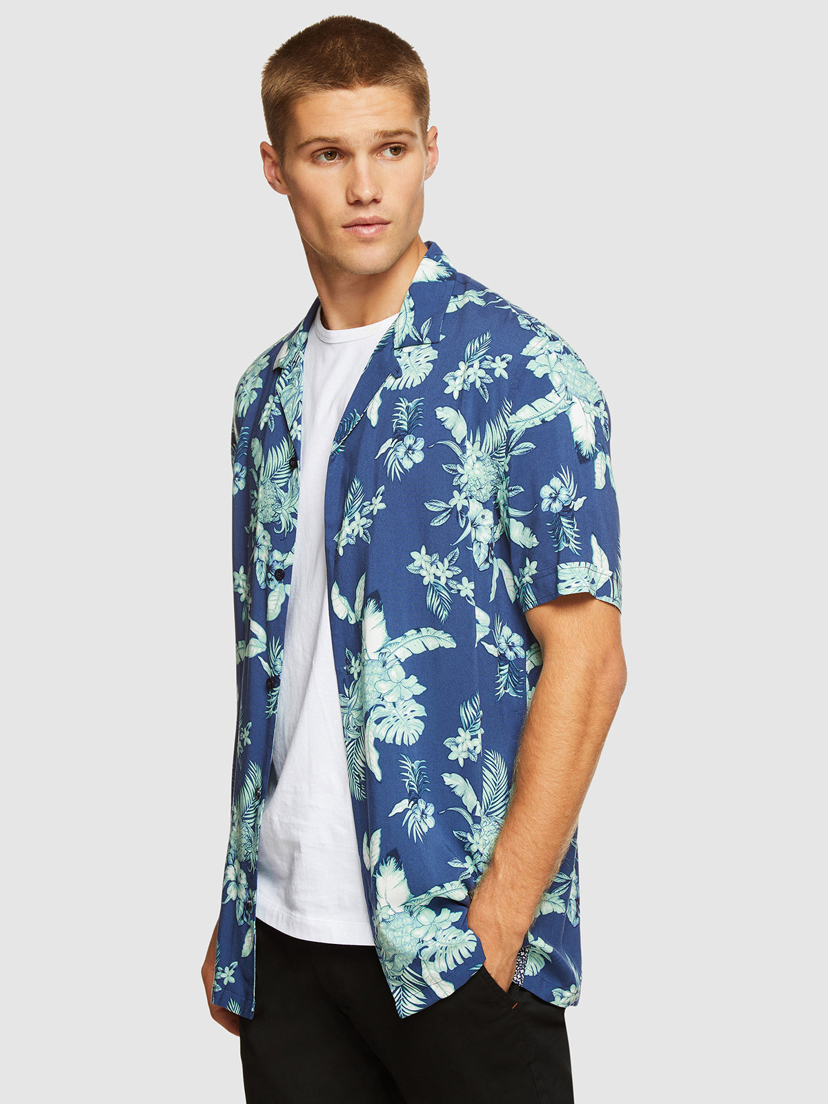 PUTNEY FLORAL PRINTED S/S SHIRT GREEN/BLUE