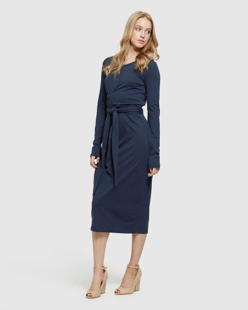 TESS FRONT TIE JERSEY DRESS WOMENS DRESSES