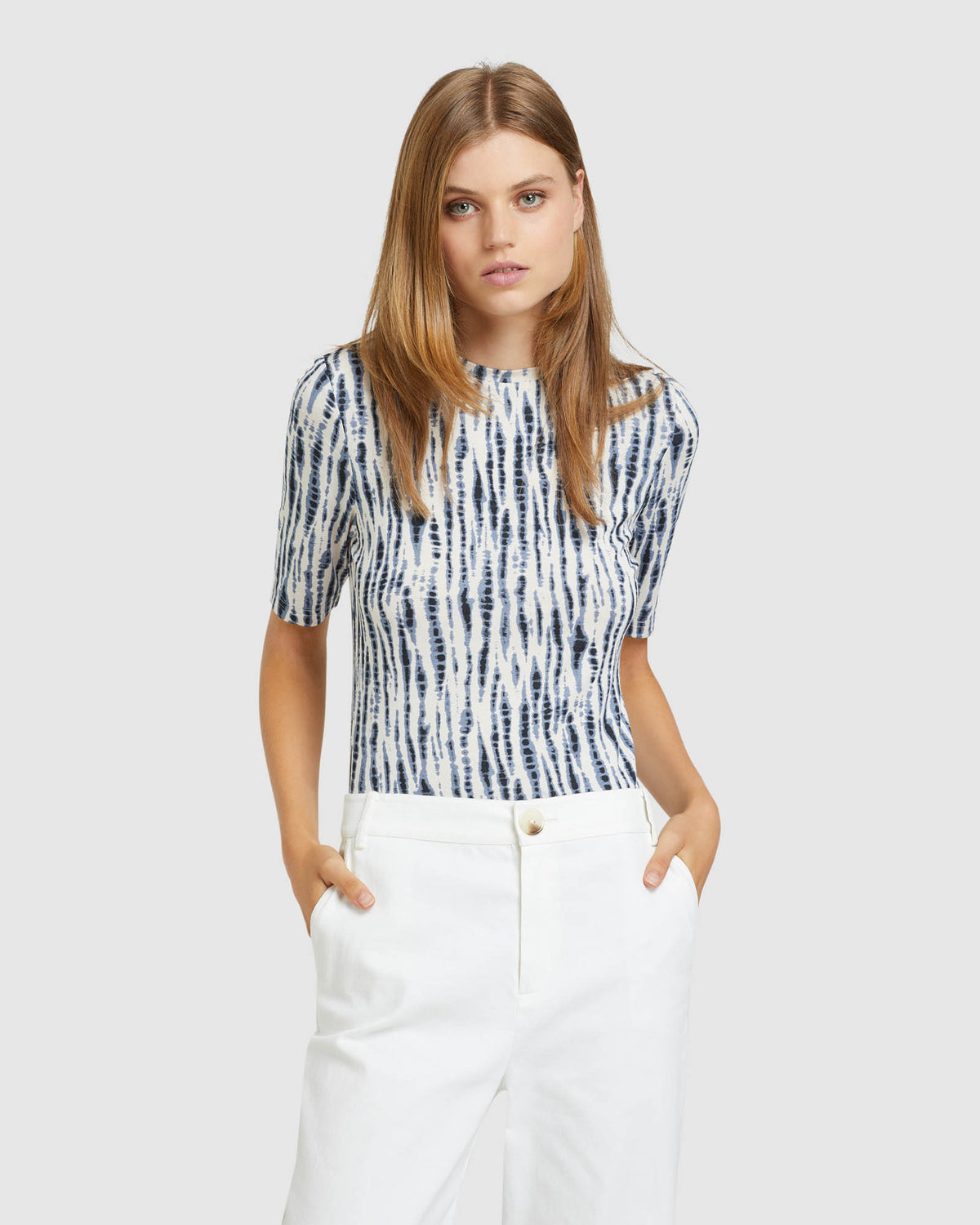 IMOGEN PRINTED JERSEY TOP ECRU/PETROL