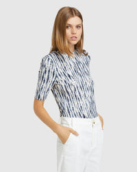 IMOGEN PRINTED JERSEY TOP ECRU/PETROL