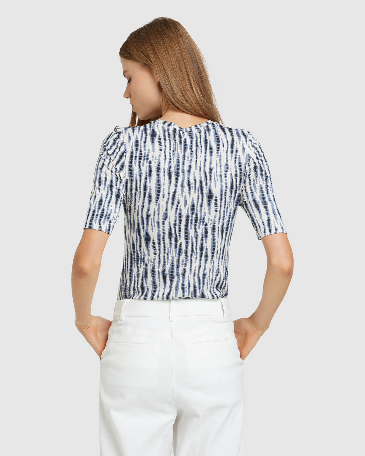 IMOGEN PRINTED JERSEY TOP ECRU/PETROL