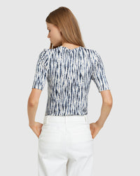 IMOGEN PRINTED JERSEY TOP ECRU/PETROL