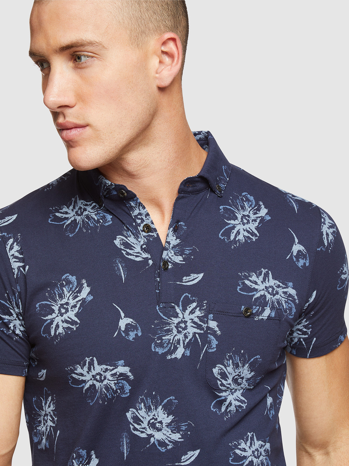 PERCY FLORAL PRINTED POLO NAVY