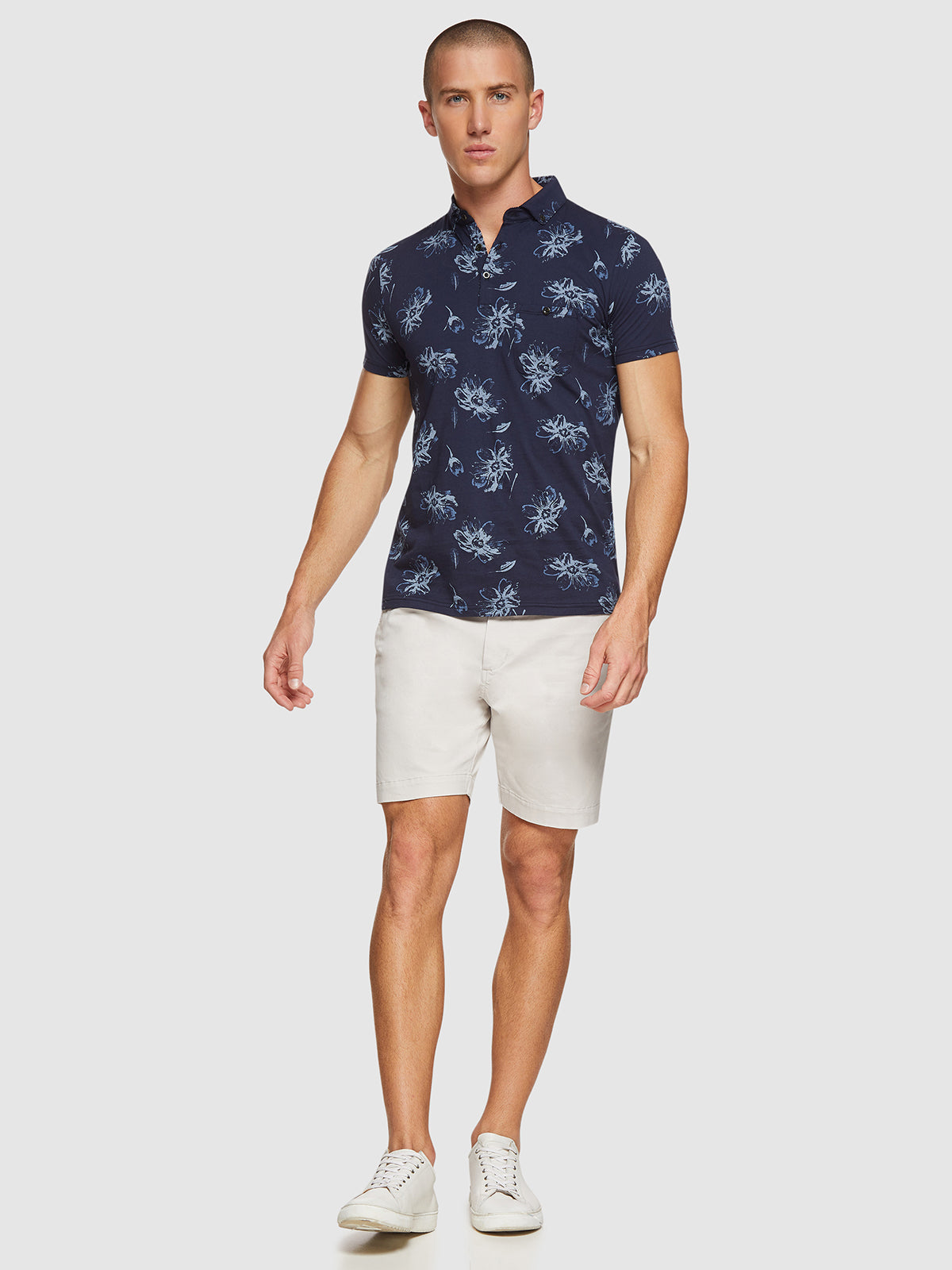 PERCY FLORAL PRINTED POLO NAVY