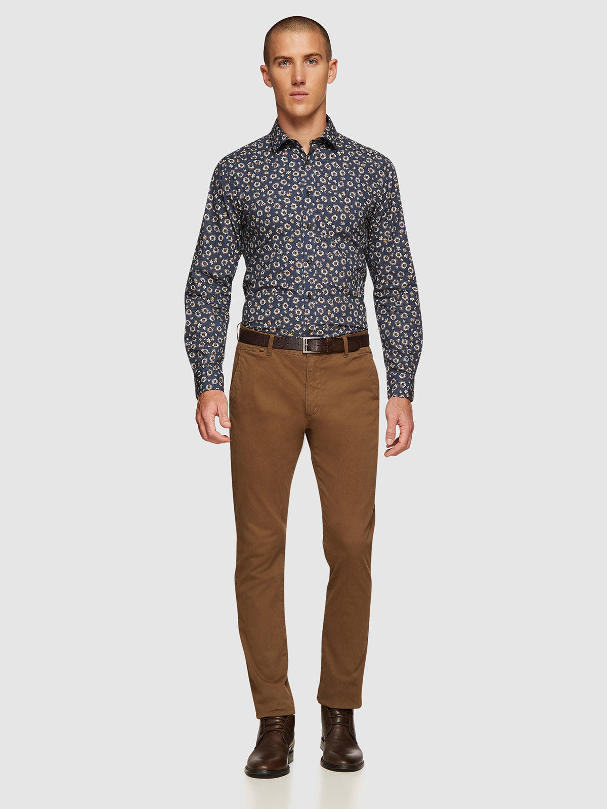 KENTON FLORAL PRINT SHIRT NAVY/TAN