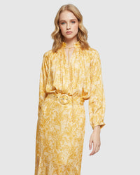 SANDY TROPICAL PRINT TOP MUSTARD