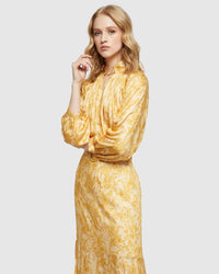 SANDY TROPICAL PRINT TOP MUSTARD