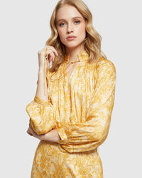 SANDY TROPICAL PRINT TOP MUSTARD