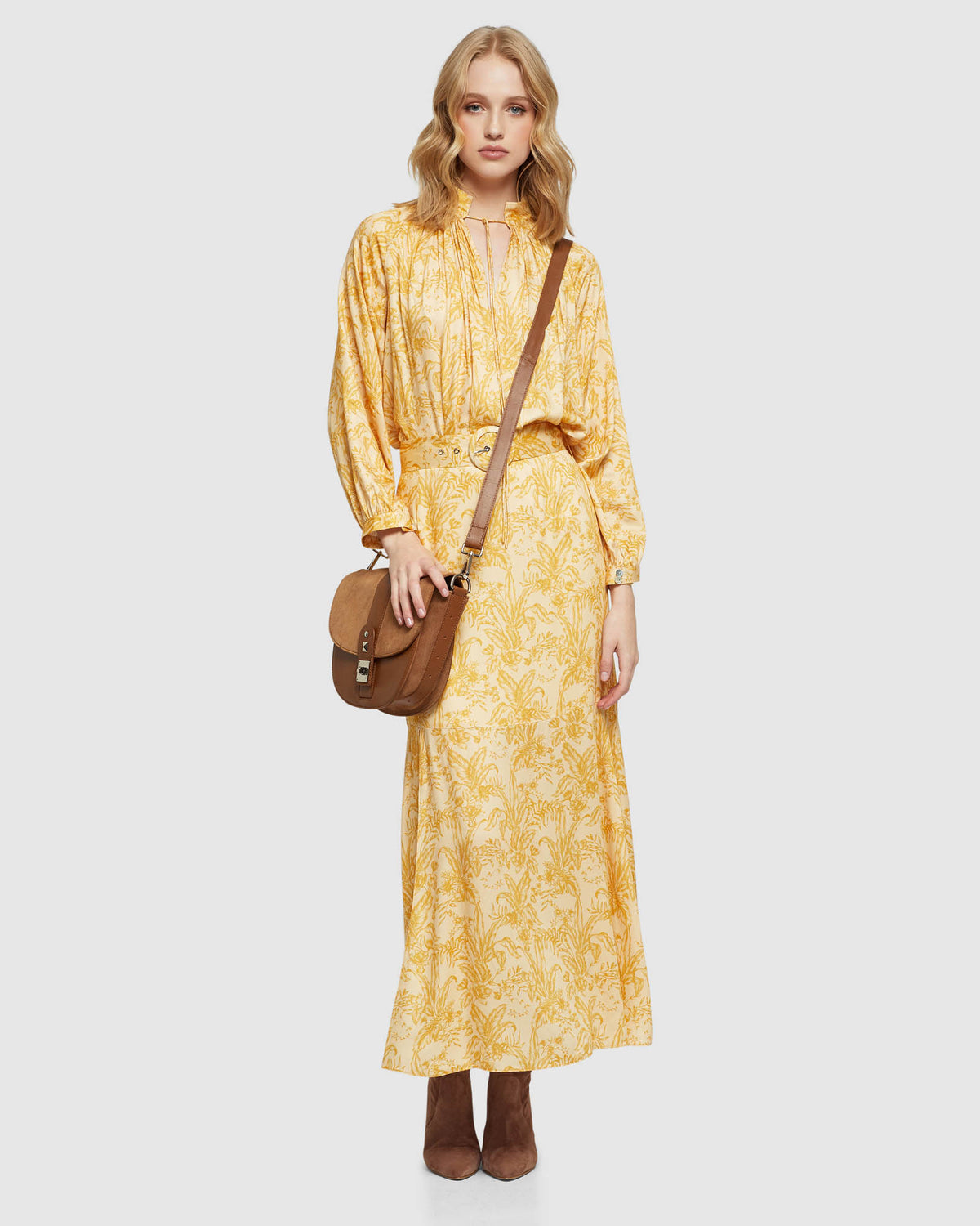 SANDY TROPICAL PRINT TOP MUSTARD