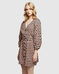 PEONY SPOT DRESS TAN/BLACK