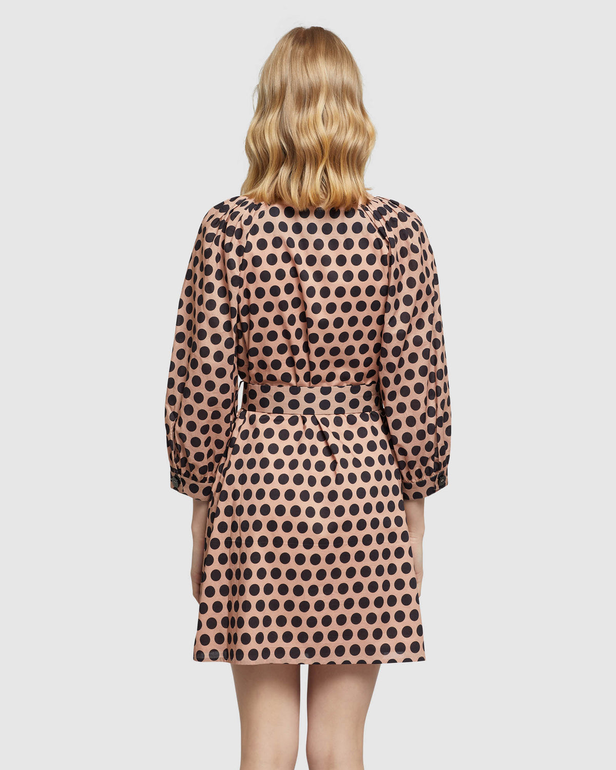 PEONY SPOT DRESS TAN/BLACK