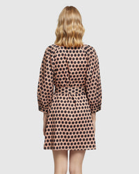 PEONY SPOT DRESS TAN/BLACK
