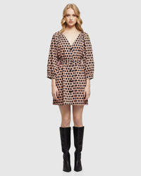 PEONY SPOT DRESS TAN/BLACK