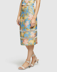 ROSE TROPICAL PRINT LINEN SKIRT WOMENS SKIRTS
