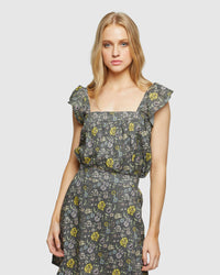 LUCIELLE COTTON PAISLEY PRINT TOP WOMENS TOPS