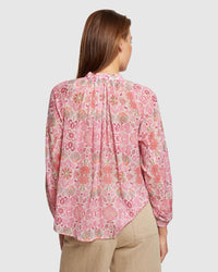 STEPHANIE FLORAL PRINT TUNIC TOP WOMENS TOPS