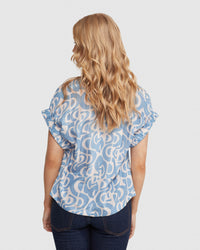 LANA GEO PRINT TOP WOMENS TOPS