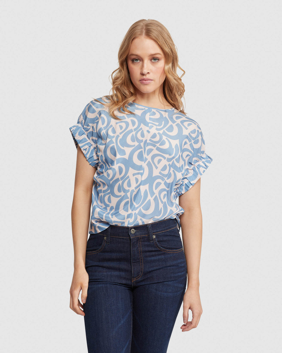 LANA GEO PRINT TOP WOMENS TOPS