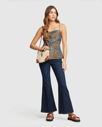 NIKKI TROPICAL PRINT TOP WOMENS TOPS