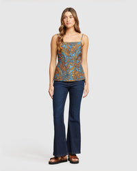 NIKKI TROPICAL PRINT TOP WOMENS TOPS
