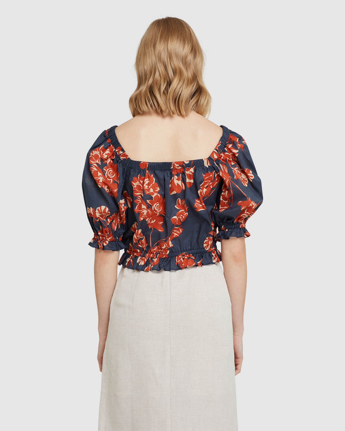 BILLY TROPICAL PRINT COTTON TOP NAVY/SPICE