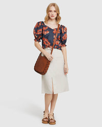 BILLY TROPICAL PRINT COTTON TOP NAVY/SPICE