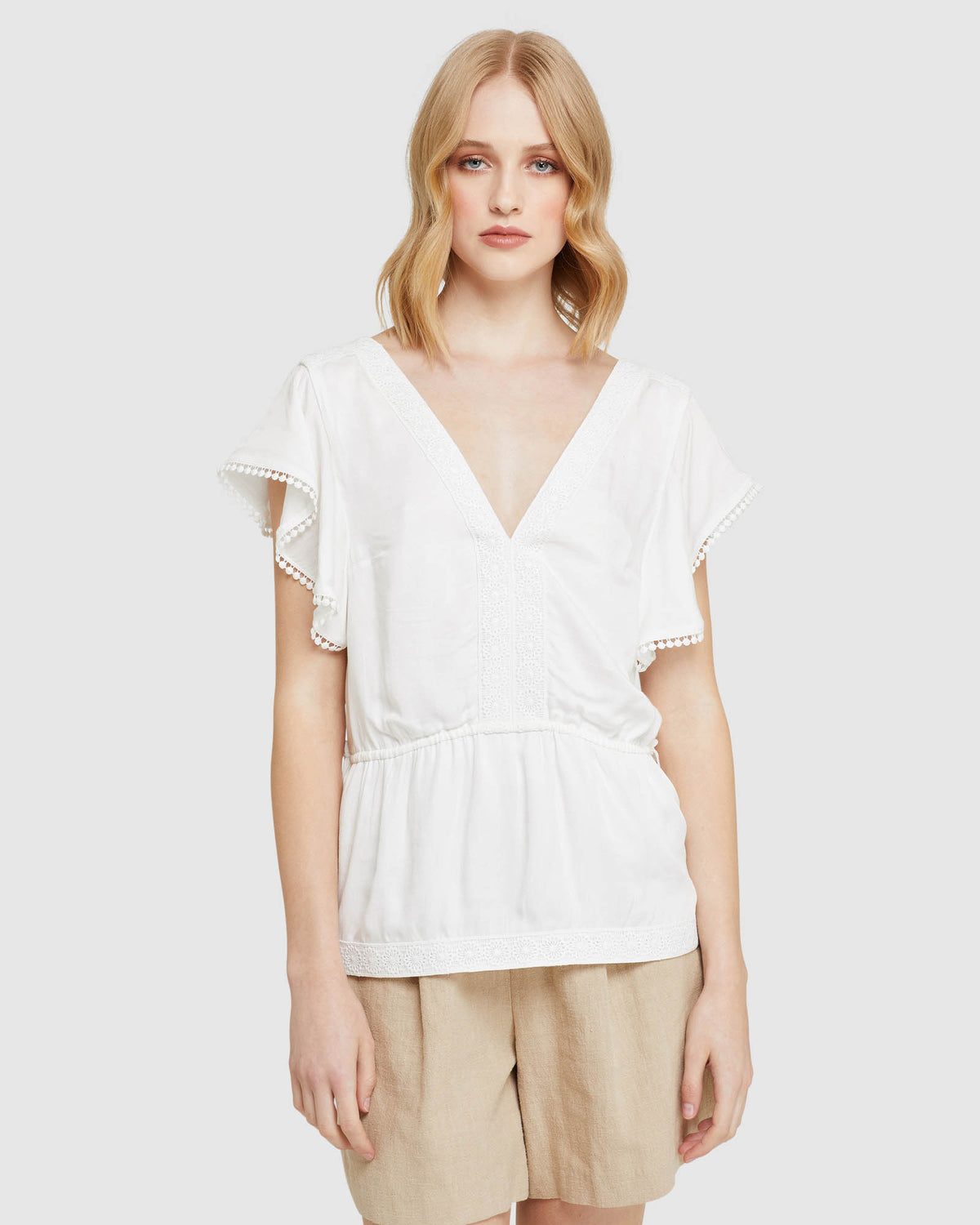 BIANKA LACE TRIM TOP IVORY