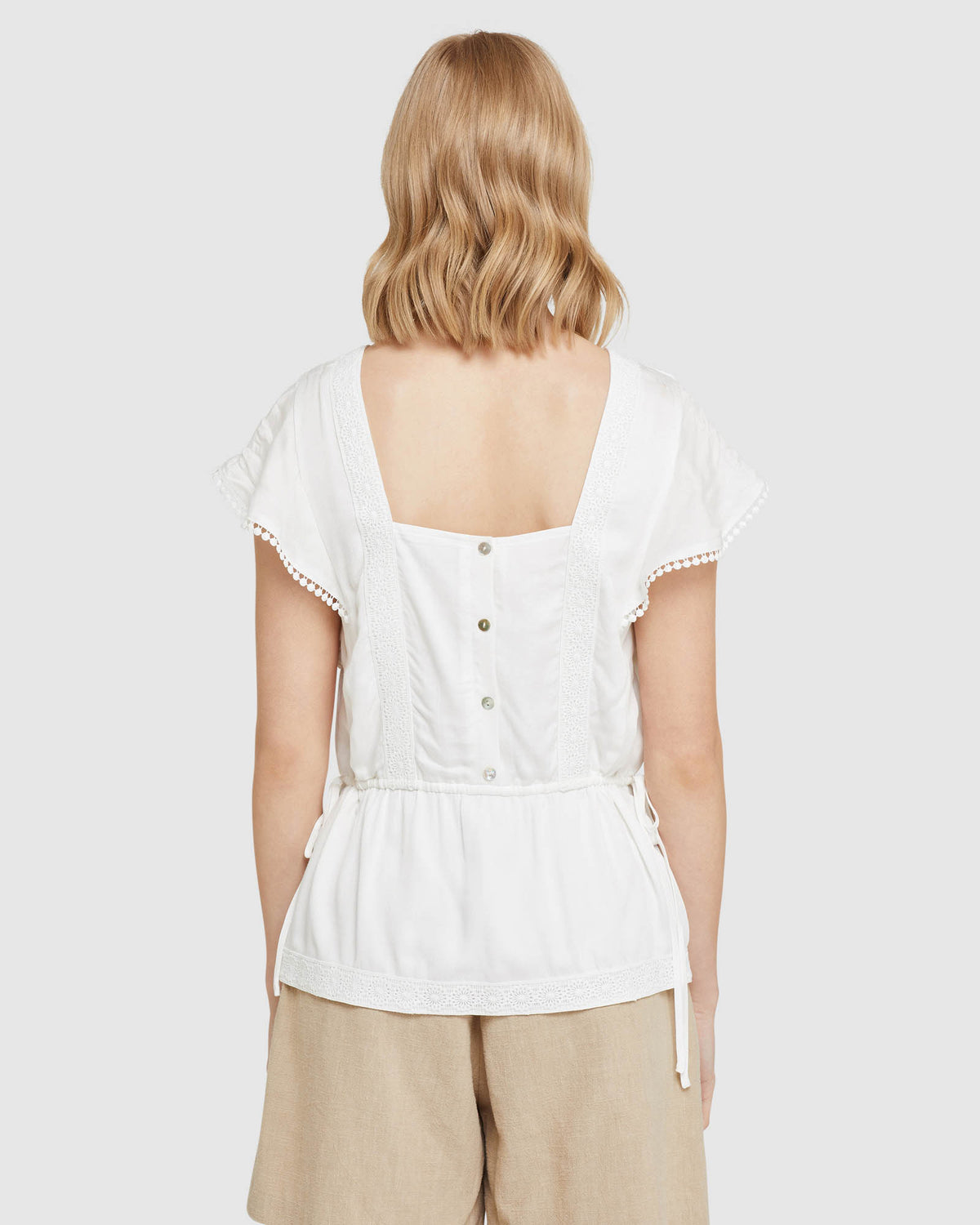 BIANKA LACE TRIM TOP IVORY